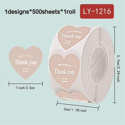 500pcs/roll New Red Heart Thank You Stickers Cute Heart-shaped Decorative Seal Labels for Wedding, Party Gifts, Business Package