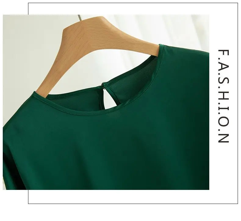 2025 New In Summer Satin Silk Half-Sleeve Tee Tops Basic Solid Women‘s T-Shirt Casual O-neck Thin Shirts Ladies Loose Blouses