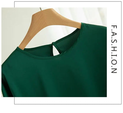 2025 New In Summer Satin Silk Half-Sleeve Tee Tops Basic Solid Women‘s T-Shirt Casual O-neck Thin Shirts Ladies Loose Blouses