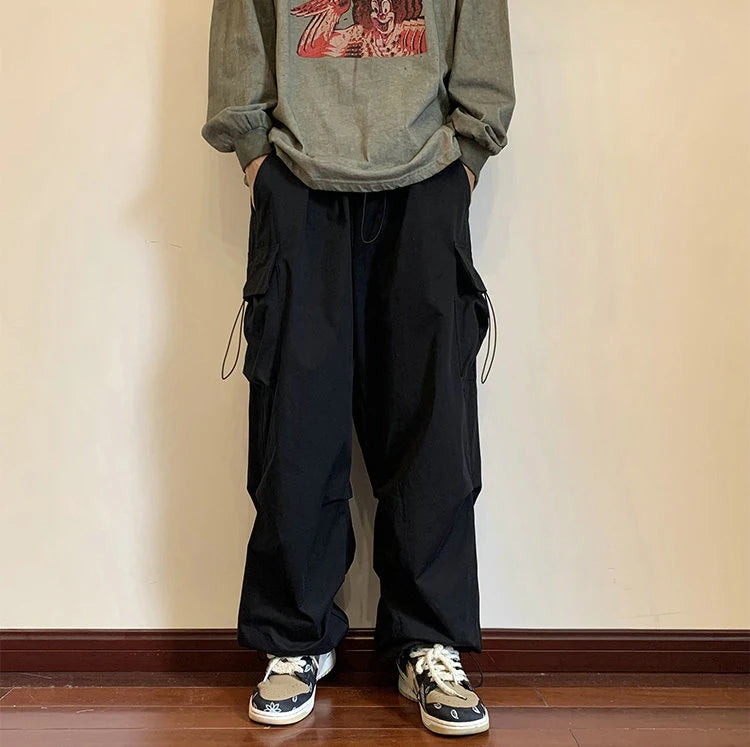 Streetwear 2023 Spring Harem Casual Pants Men Elastic Waist Solid Color Cargo Pants Multi Pocket Loose Baggy Pants For Women