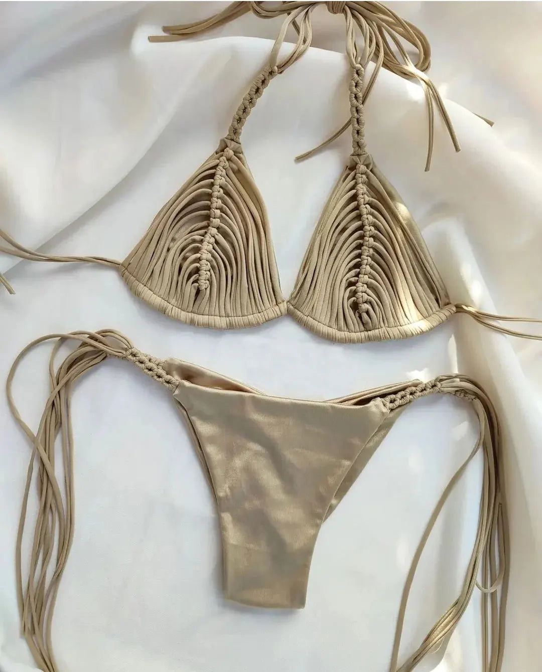 2025 New Bandage Stripe Brazilian Bikini Swimwear Women's Braided Rope Swimsuit Two Piece Set Female Sexy Mujer Beachwear Summer