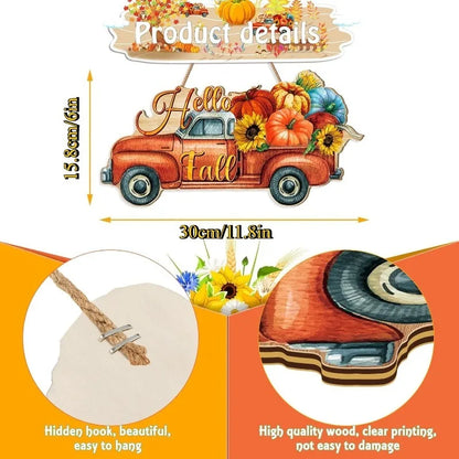 Autumn Pumpkin Welcome Sign - Rustic Wood 'Hello Fall' Hanging Decoration for Thanksgiving, Porch, Home Wall Indoor/Outdoor