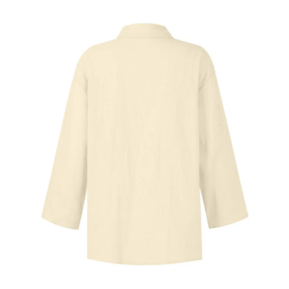 Summer Plus Size Cotton Linen Solid Color Seven-Point Sleeve Shirt V-Neck For Ladies Loose Casual Lightweight Camisas De Mujer