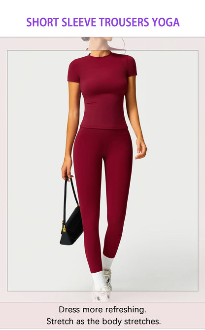 2PCS Yoga Suit Sports Set Women Quick-Drying Gym Set Women Tracksuit Running Workout Long Sleeve Sports Shirt Yoga Clothing