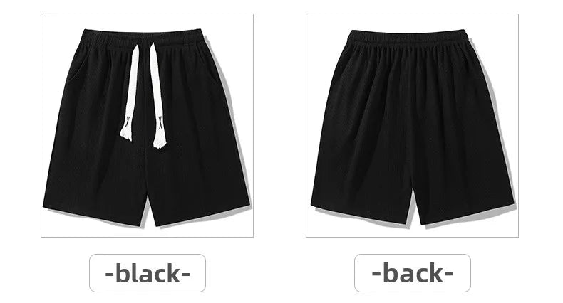 Sports shorts for men in summer  thin ice silk quick drying five quarter pants  fashionable waffle style drawstring shorts