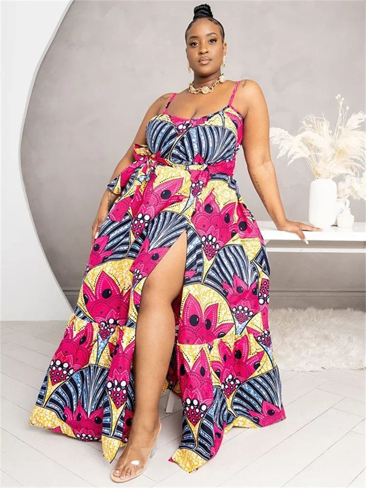 Wmstar Plus Size Dresses for Women Floral Printed Slip  Loose Stretch Big Swing Maxi Dress Summer Clothes Wholesale Dropshipping