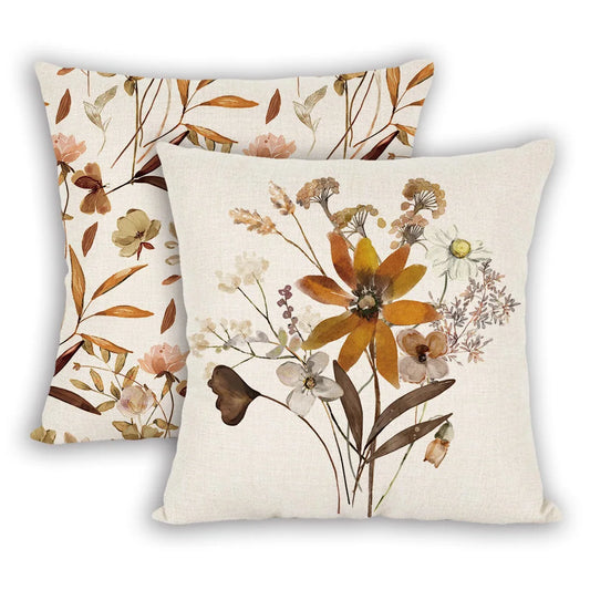 1pcs/2pcs Autumn Plant Wildflower Pillow Case Autumn Abstract Watercolor Flower Decorative Cushion For Home Living Room Decor