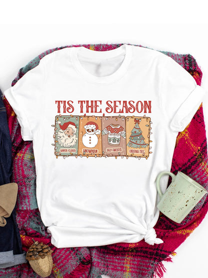 Spring and Summer Christmas Printed T-shirt, Casual Short Sleeve Round Neck T-shirt, Fashion Women's Clothing