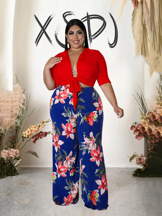 Two Piece Set Women Outfit 2x 3x 4x Summer Suit Elegant Pants and Blouse Set Casual Plus Size Pants Set Wholesale Dropshipping