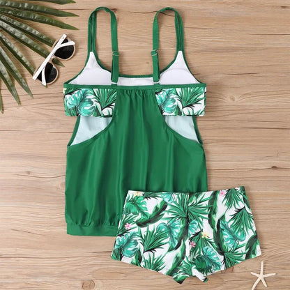 Women's Sexy Slim fit printed suspenders slit boxer shorts bikini plus size swimsuit two piece comfortable pretty swimwear swims