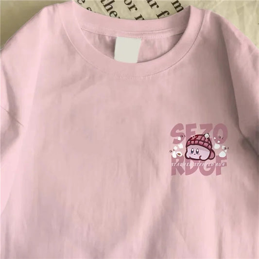 2025 Summer New Japanese Sweet Academy Style Printed Plus Size Loose Short Sleeved T-shirt for Women