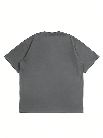 Summer men's 100% pure cotton casual loose plus size Letter And Mountain pattern printed round neck short sleeved T-shirt top