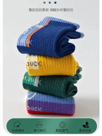 4 Pairs Children's Long Socks Boys Geometric Tennis Socks Soccer Socks Autumn Winter Teenager Basketball Socks Knee Sock