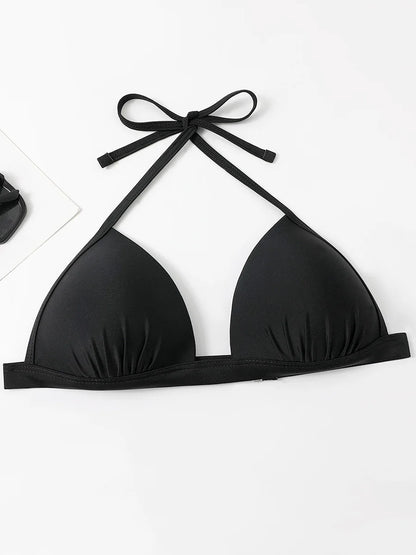 2025 Halter Bra Cup Bikini Sexy Swimsuit Female White Swimwear Women Push up Bikini set Brazilian Bathing Suit Bandeau Swim suit