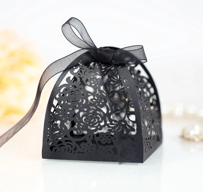 25/50/100pcs Laser Hollow Cut Wedding Candy Boxes with Thank You Tag Valentine's Day Gift Chocolate Packaging Box Party Favors