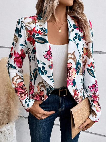 2024 Autumn Women's Fashion Floral Printed Suit Fitted Small Suit Office Ladies Commuting Blazer Women