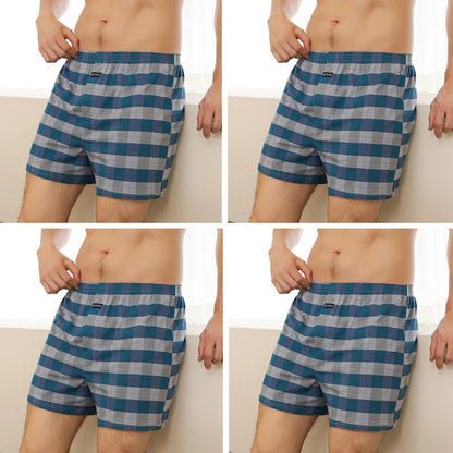 4pcs Male Arrow Pants Men Cotton Plaid Boxers Shorts Loose Mid-Waisted Men's Plus Size Underwear Homewear Comfortable Panties