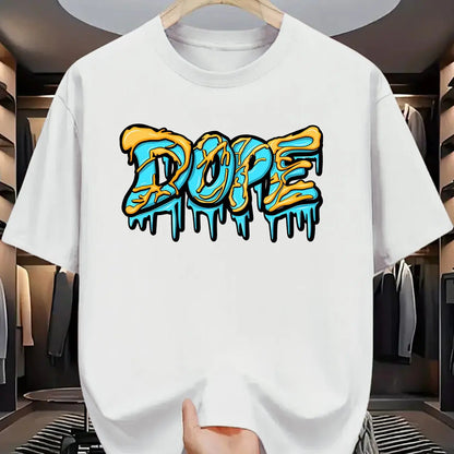 Summer men's 100% pure cotton casual loose oversized fashionable creative DOPE letter printed round neck short sleeved T-shirt