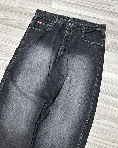 Street wear SOUTHPOLE women's jeans Y2K new Harajuku hip-hop black pants washed and ground white baggy jeans Gothic wide pants