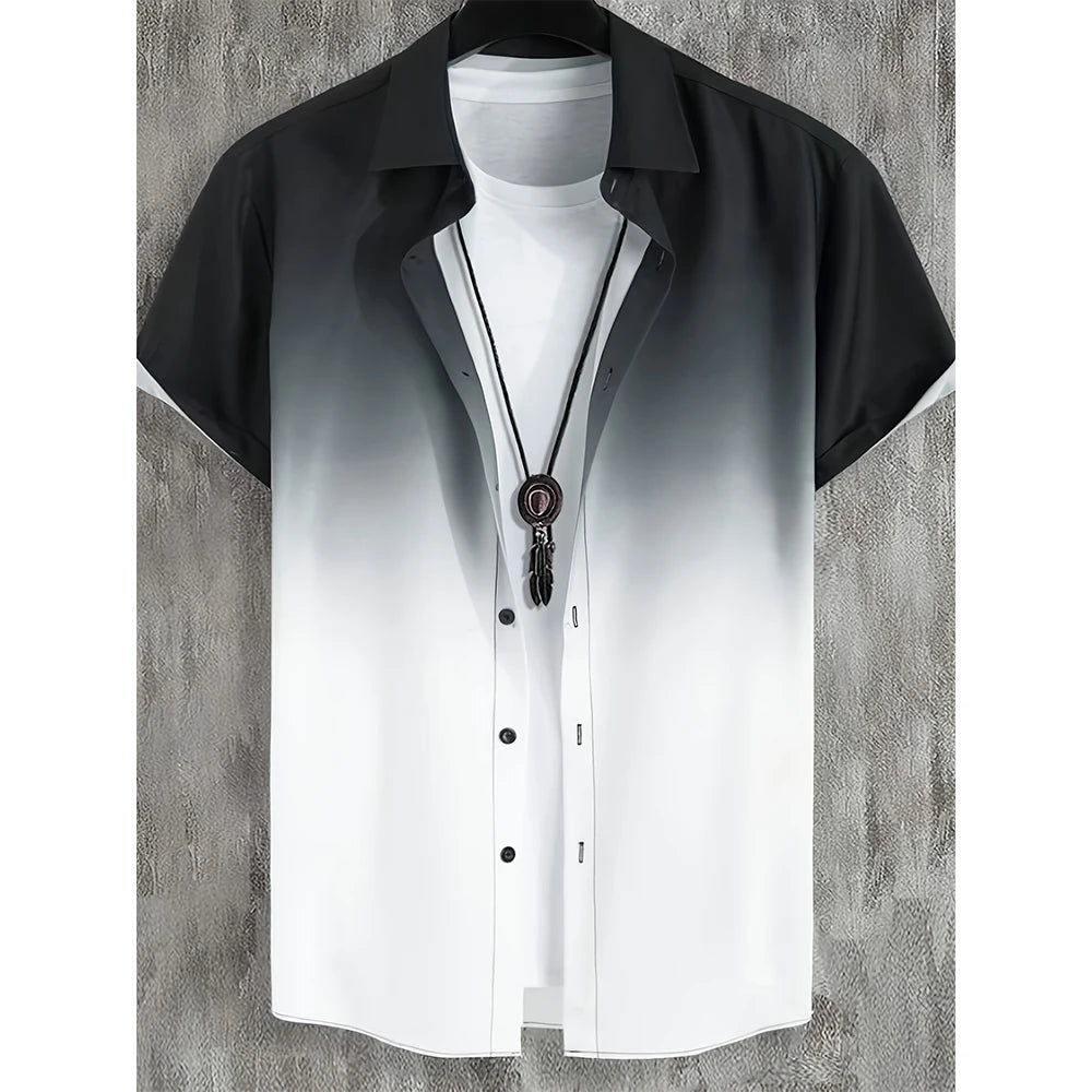 Summer Coconut Tree 3D Print Gradient Hawaiian Beach Shirts Men Women Casual Fashion Streetwear Lapel Short Sleeve Shirt Blouse