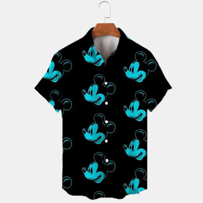 2024 Summer Shirt Disney Trend Fashion Cartoon Interstellar Baby Stitch Harajuku Top Men's Disney Hawaiian Shirts