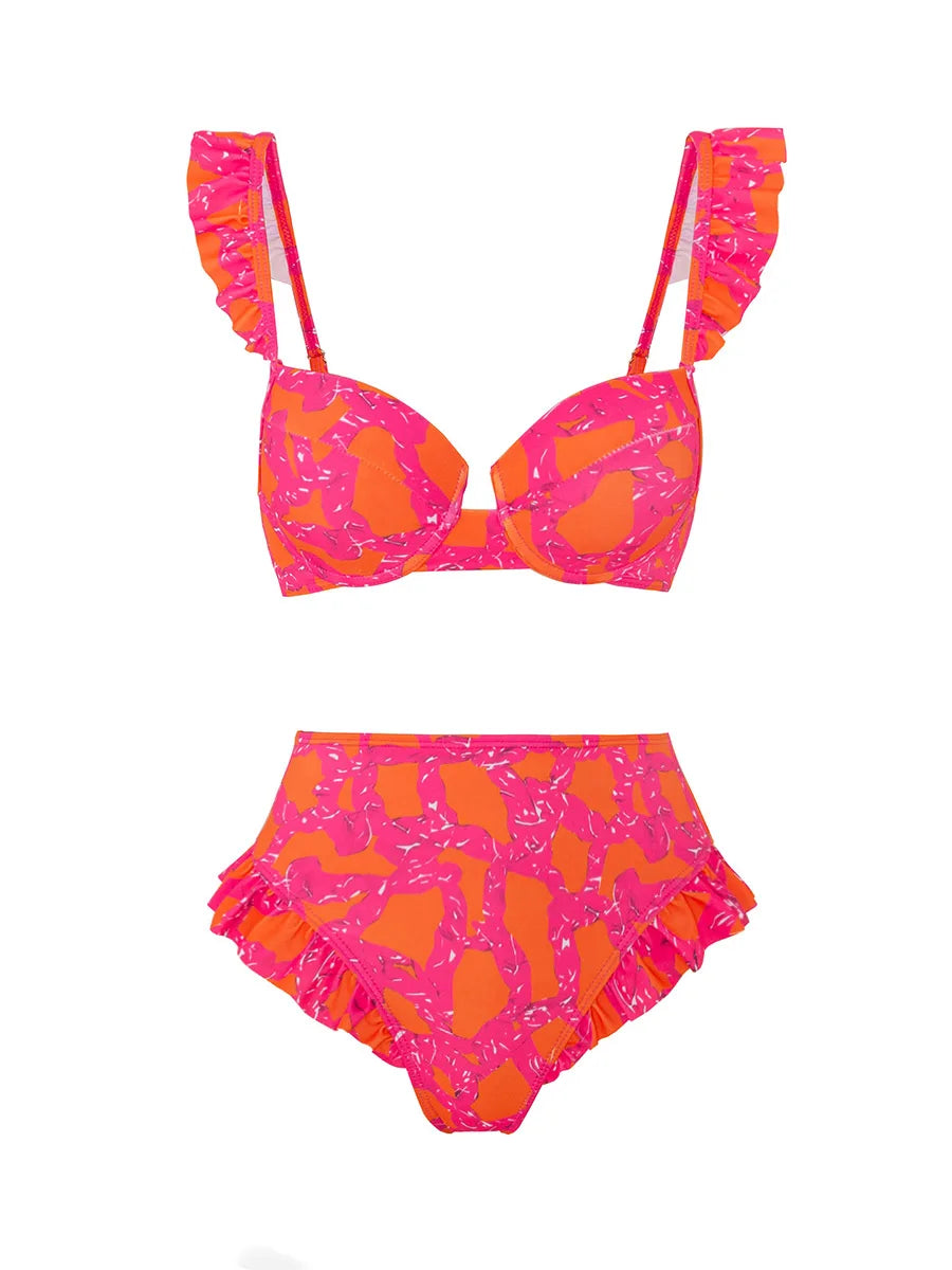 3 Pieces Push Up Bikini 2025 High Waist Swimsuit & Skirt Sexy Ruffle Swimwear Women Bathing Swimming Swim Suit Female Beachwear
