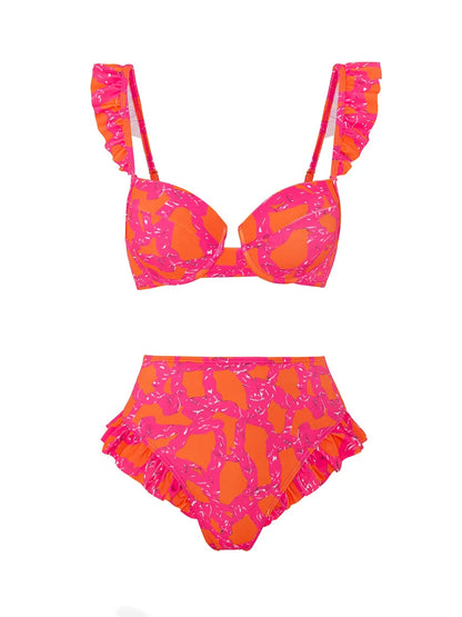 3 Pieces Push Up Bikini 2025 High Waist Swimsuit & Skirt Sexy Ruffle Swimwear Women Bathing Swimming Swim Suit Female Beachwear