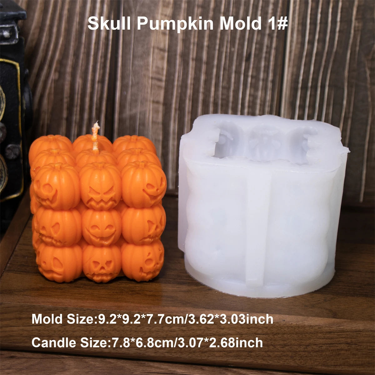 Square Pumpkin Candle Silicone Molds 3D Skull Pillar Candle Mold for DIY Ghost Pumpkin Epoxy Resin Halloween Party Home Decor