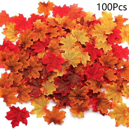 100/200/300pcs Artificial Maple Leaves Home Autumn Fall Decor Maple Leaf Halloween Thanksgiving Wedding Party Props Decoration