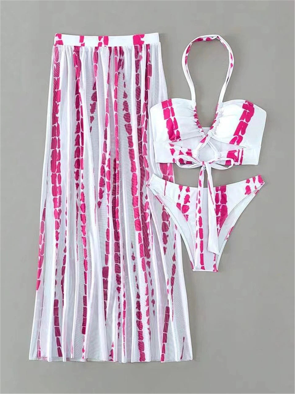 3 Pieces Tie Dye Cross Bikini 2023 Women Sexy Halter Swimsuit & Cover Up Pants Swimwear Bathers Bathing Swimming Suit Beachwear