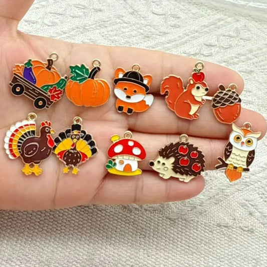 10pcs Enamel Thanksgiving Cake Pumpkin Sunflower Charms for Earrings Bracelets Pendants Making DIY Jewelry Accessories
