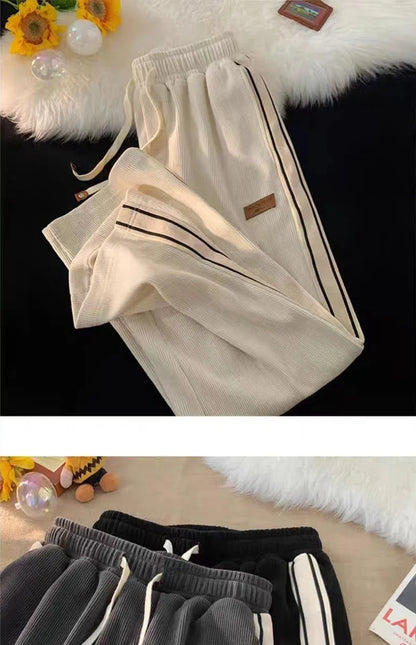 2024 Corduroy Striped Sweatpants Women Streetwear Thick Wide Leg Pants Y2K Harajuku High Waist Joggers Korean Baggy Trousers