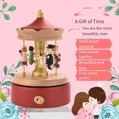 Wooden music box, music box, carousel, romantic Valentine's Day gift, furniture decoration, creative gift giving