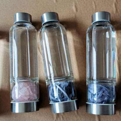 550ML Creative Natural Quartz Crystal Glass Water Bottle Irregular Stone Cup Point Wand Healing Infused Elixir Cup Natural Stone