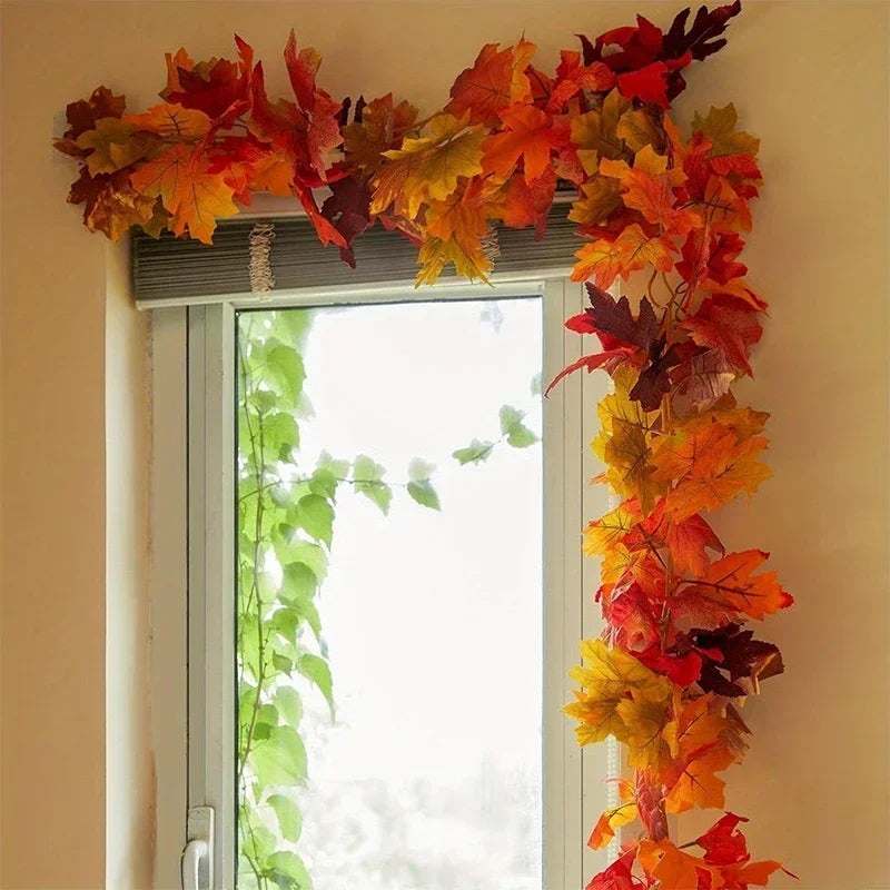2M Artificial Fall Maple Leaf Garland Fake Plants Autumn Decor Leaves Vine for Thanksgiving Halloween Christmas Wedding Decora