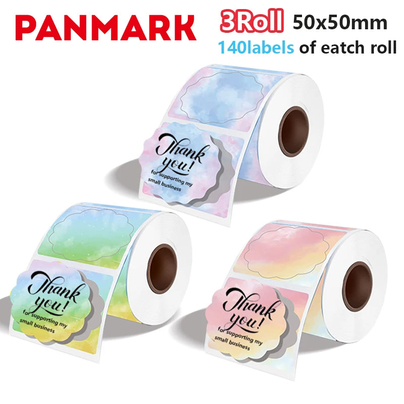 3 rolls Gift thank-you 50x50mm thermal label stickers, suitable for phomemo label printers gradient-color thermal label paper.