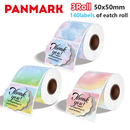 3 rolls Gift thank-you 50x50mm thermal label stickers, suitable for phomemo label printers gradient-color thermal label paper.