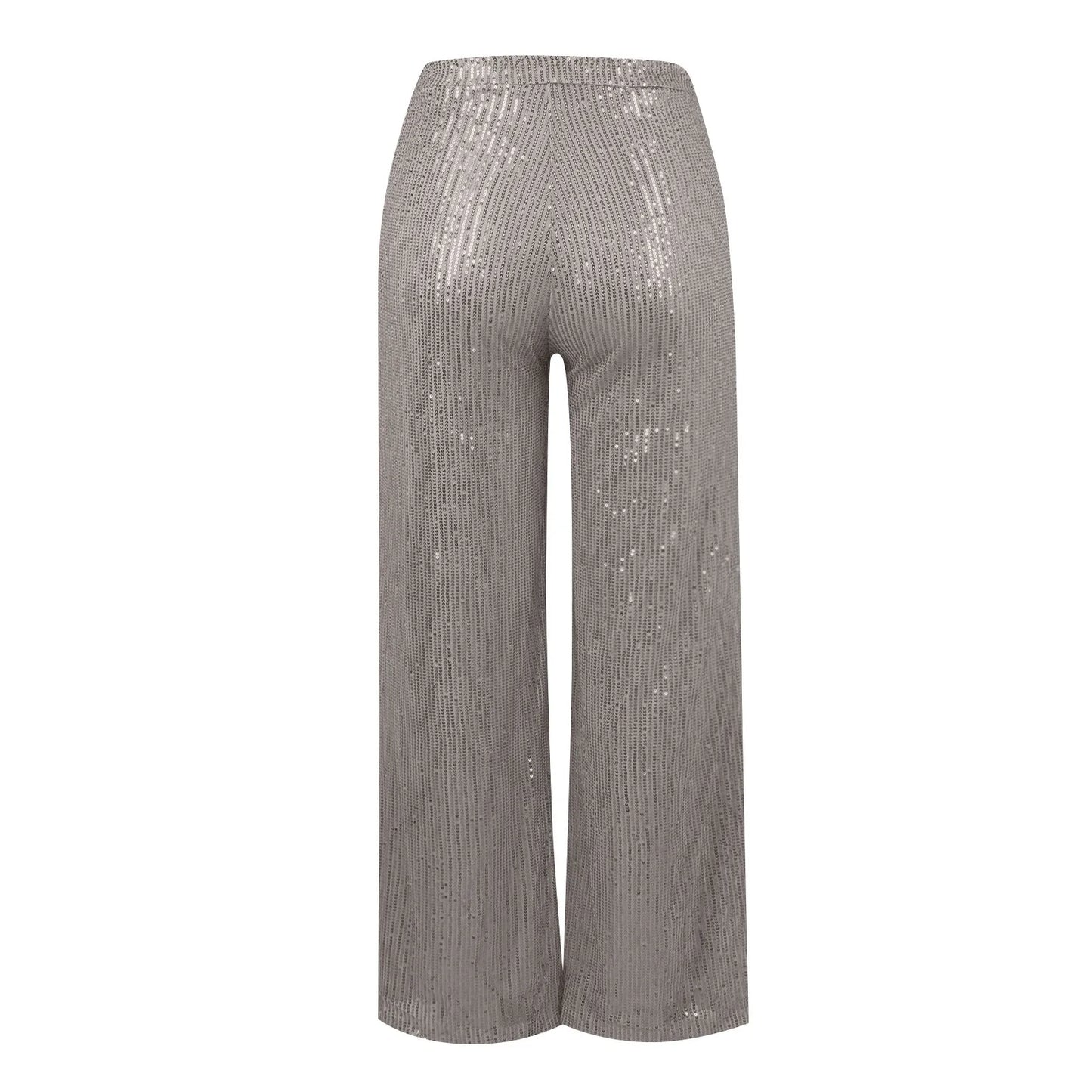 Women's Fashion Solid Color High Waist Sequin Side Zipper Draped Wide Leg Pants Pants for Women Women’s Pants Women’s Pants 2024