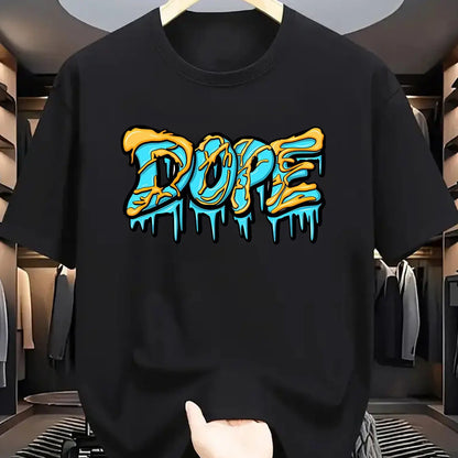 Summer men's 100% pure cotton casual loose oversized fashionable creative DOPE letter printed round neck short sleeved T-shirt