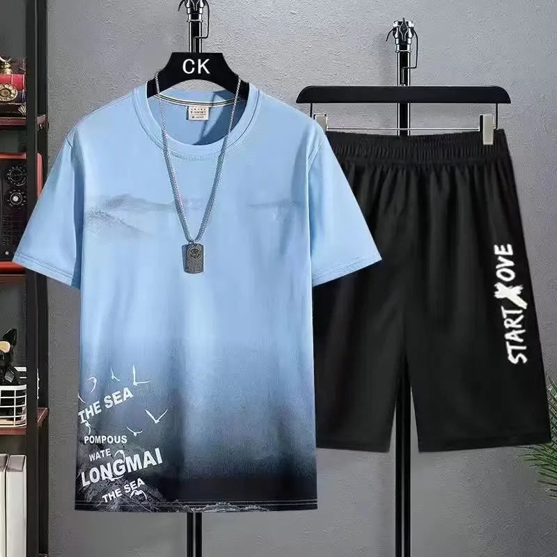 Suits for men Summer Casual Short Sleeve T-shirt + Shorts Sets sweatpants Anime Sporty Two-piece Stylish Sport Outfit T-shirts