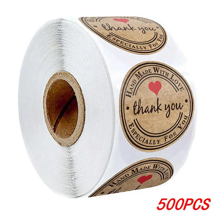 100-500pcs 1inch Vintage Kraft Paper Handmade With Love Stickers for Package Thank You Stationery Adhesive Labels Baking Seals