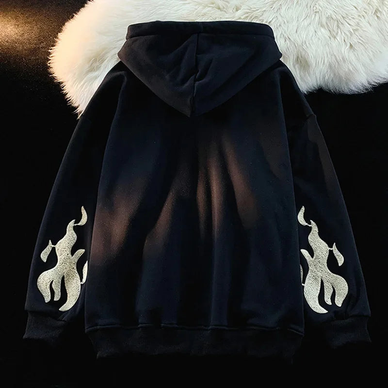 American Style Trendy Brand Embroidered Sport Jacket Oversize Couple Top Cardigan Hooded Sweatshirt Men Spring Autumn Casual Loo