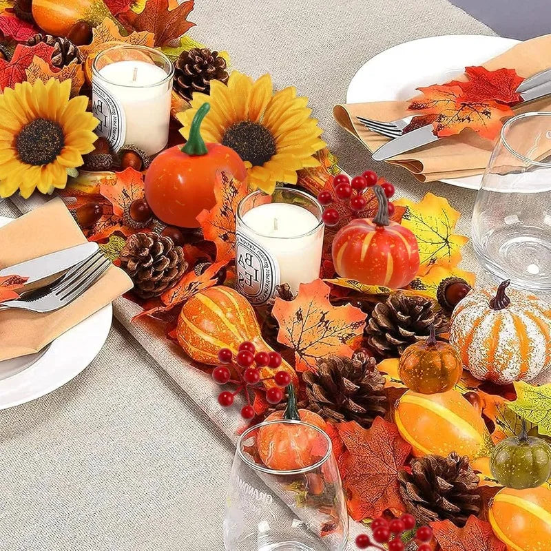 73pcs Fall cake Toppers Thanksgiving cake Decoration Autumn Artificial Pumpkins Sunflowers Maple Leaves Fall Cake Party Decor
