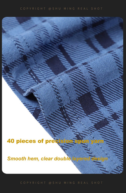 4pcs Male Arrow Pants Men Cotton Plaid Boxers Shorts Loose Mid-Waisted Men's Plus Size Underwear Homewear Comfortable Panties