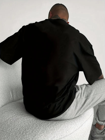 Summer men's 100% pure cotton casual sports loose and fashionable cartoon bear pattern printed round neck short sleeved T-shirt