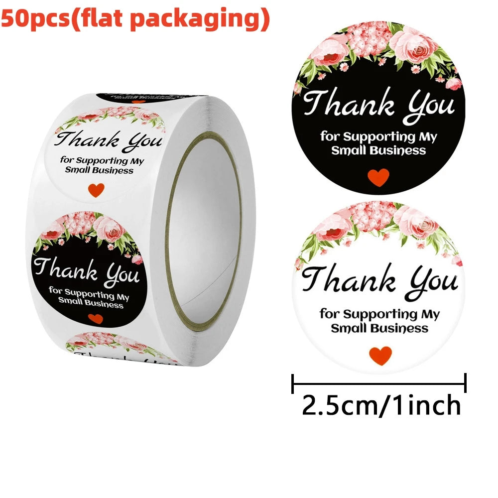 50-500pcs Thank You For Supporting My Small Business Flower Sticker Gift Packaging Seal Label Scrapbook Stationery Sticker 1inch
