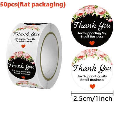 50-500pcs Thank You For Supporting My Small Business Flower Sticker Gift Packaging Seal Label Scrapbook Stationery Sticker 1inch