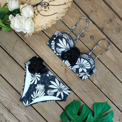 2025 Bikini Underwire 3D Flower Swimsuit High Waist Swimwear for Women Push Up Two Piece Bathing Suits Summer Female