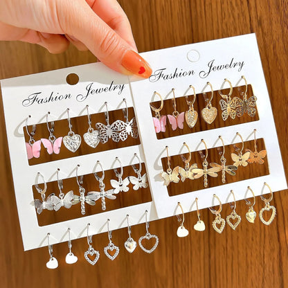 36 Piece Set of Fashionable And Caring Butterfly Hollow Pendant Earrings Set For Women's Daily Parties Giving Girlfriends Gifts