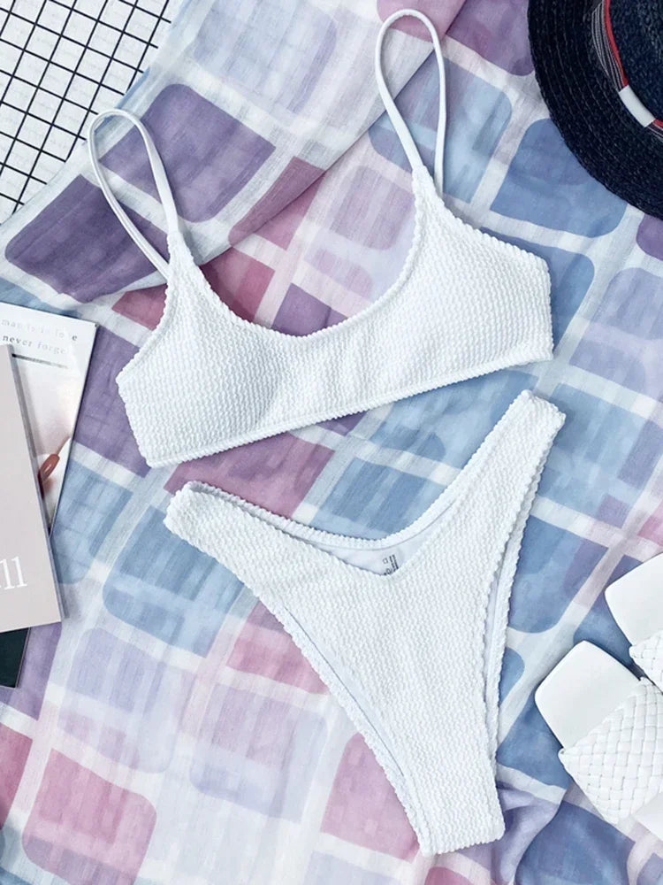 7 Colors Wrinkled Crinkled Triangle Bikini Women Swimwear Female Swimsuit Two-pieces Bikini set Bather Bathing Suit Swim Lady